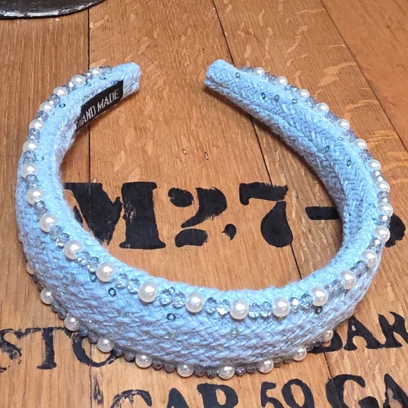 New Handmade Blue Pearl Beaded Embellished Jeweled Headband Hair Accesories main image 6